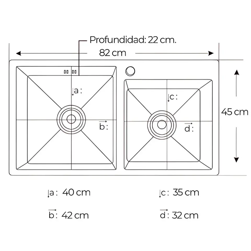 Lavadero 2 Pozas Acero Inoxidable Dorado UD07-8245 3