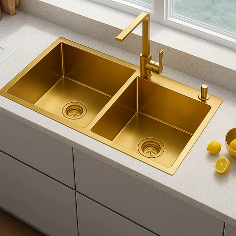 Lavadero 2 Pozas Acero Inoxidable Dorado UD07-8245