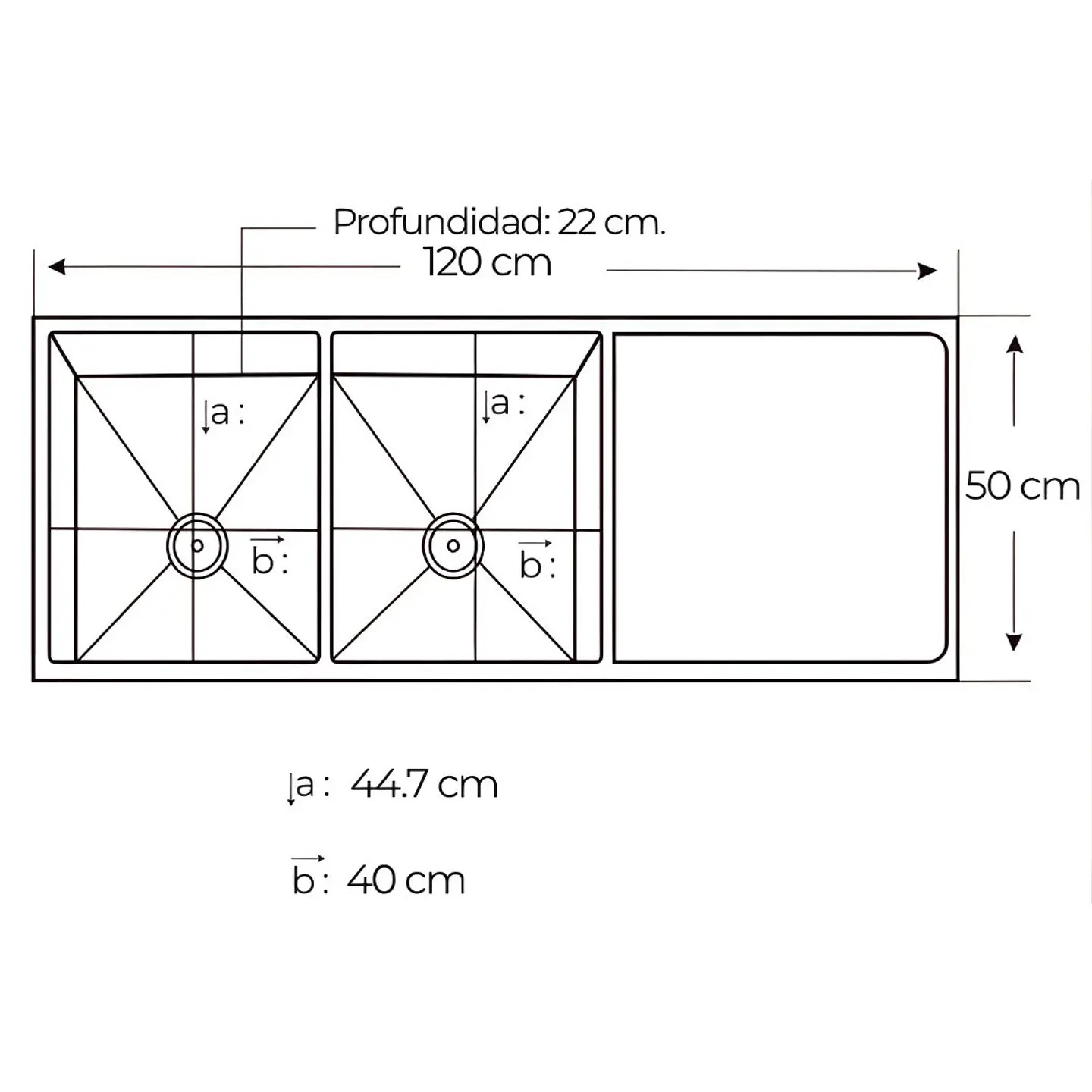 Lavadero 2 Pozas con Escurridor Acero Inoxidable Dorado ULD07-12050 3