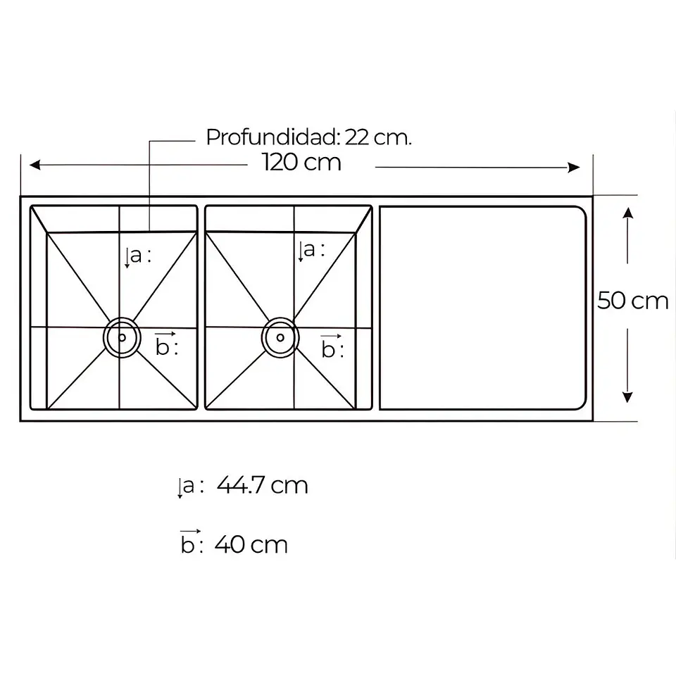 Lavadero 2 Pozas con Escurridor Acero Inoxidable Dorado ULD07-12050 3