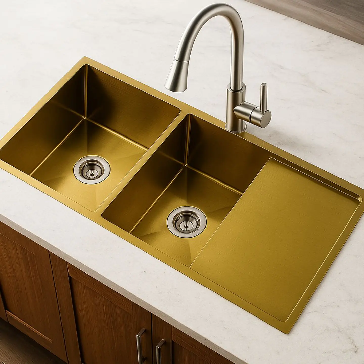 Lavadero 2 Pozas con Escurridor Acero Inoxidable Dorado ULD07-12050 2