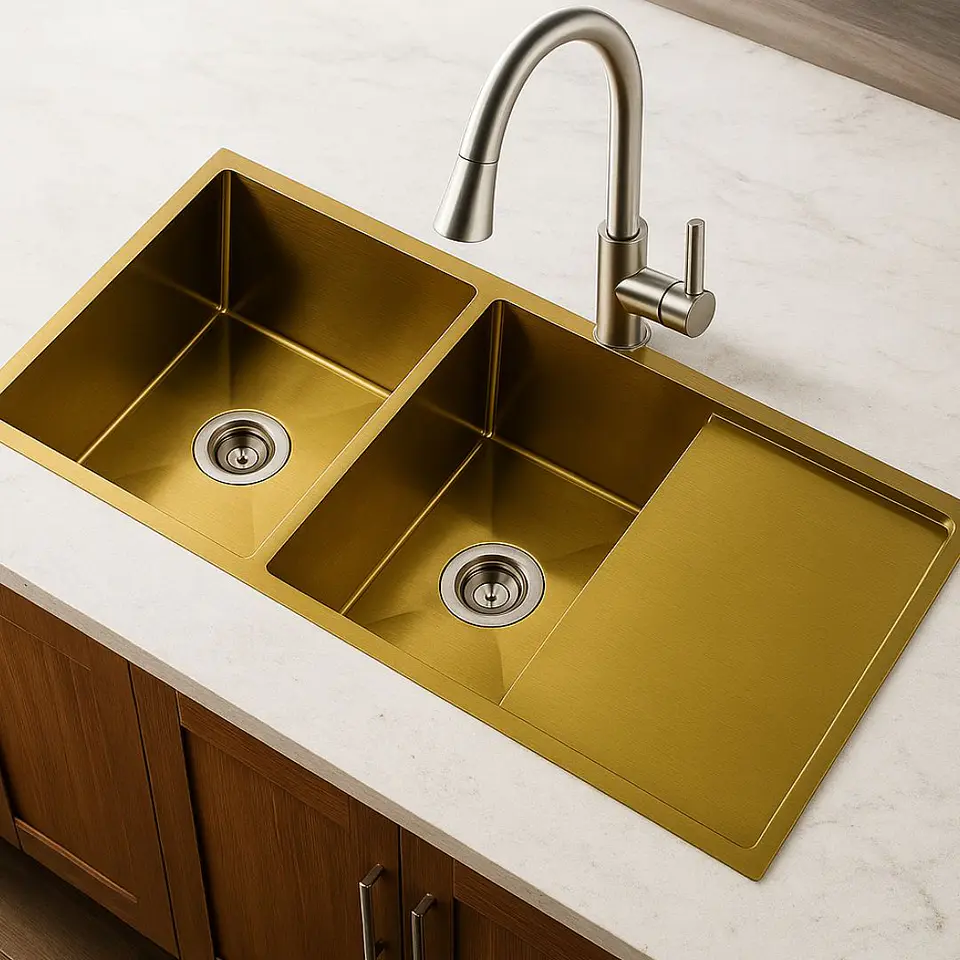 Lavadero 2 Pozas con Escurridor Acero Inoxidable Dorado ULD07-12050 2