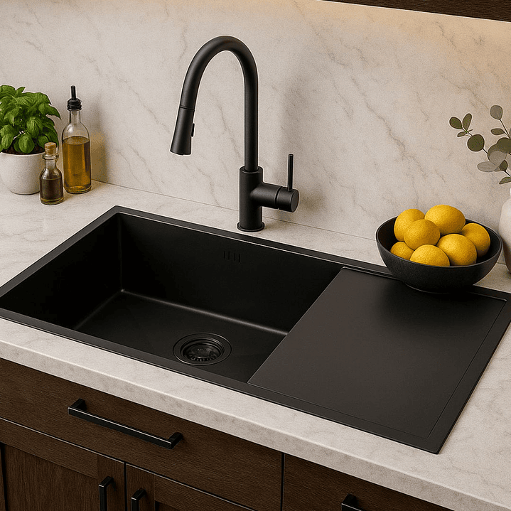 Lavadero 1 Poza con Escurridor Acero Inoxidable Negro 2