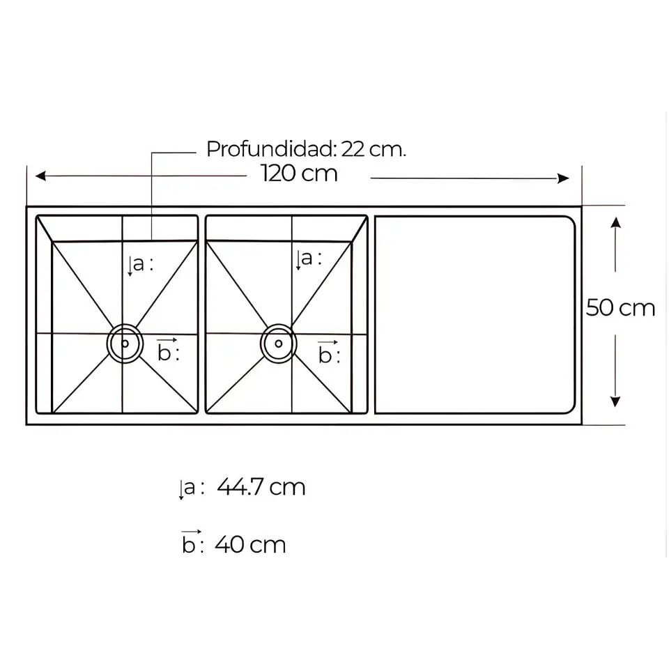 Lavadero 2 Poza con Escurridor Acero Inoxidable 3