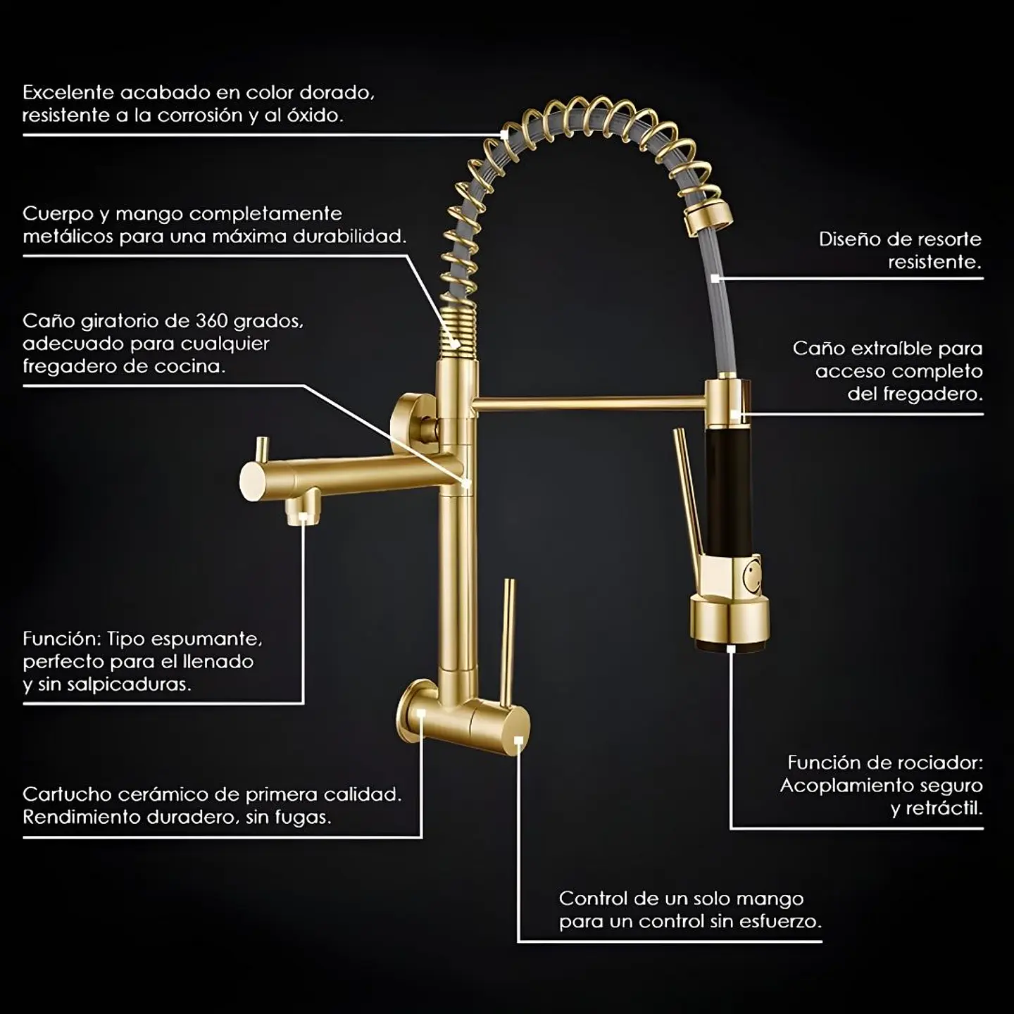 Llave Ganso Dorado Acero Inoxidable 3