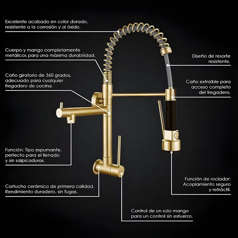 Llave Ganso Dorado Acero Inoxidable 3