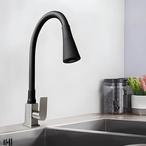 Llave de Cocina Negro Mate Acero Inoxidable