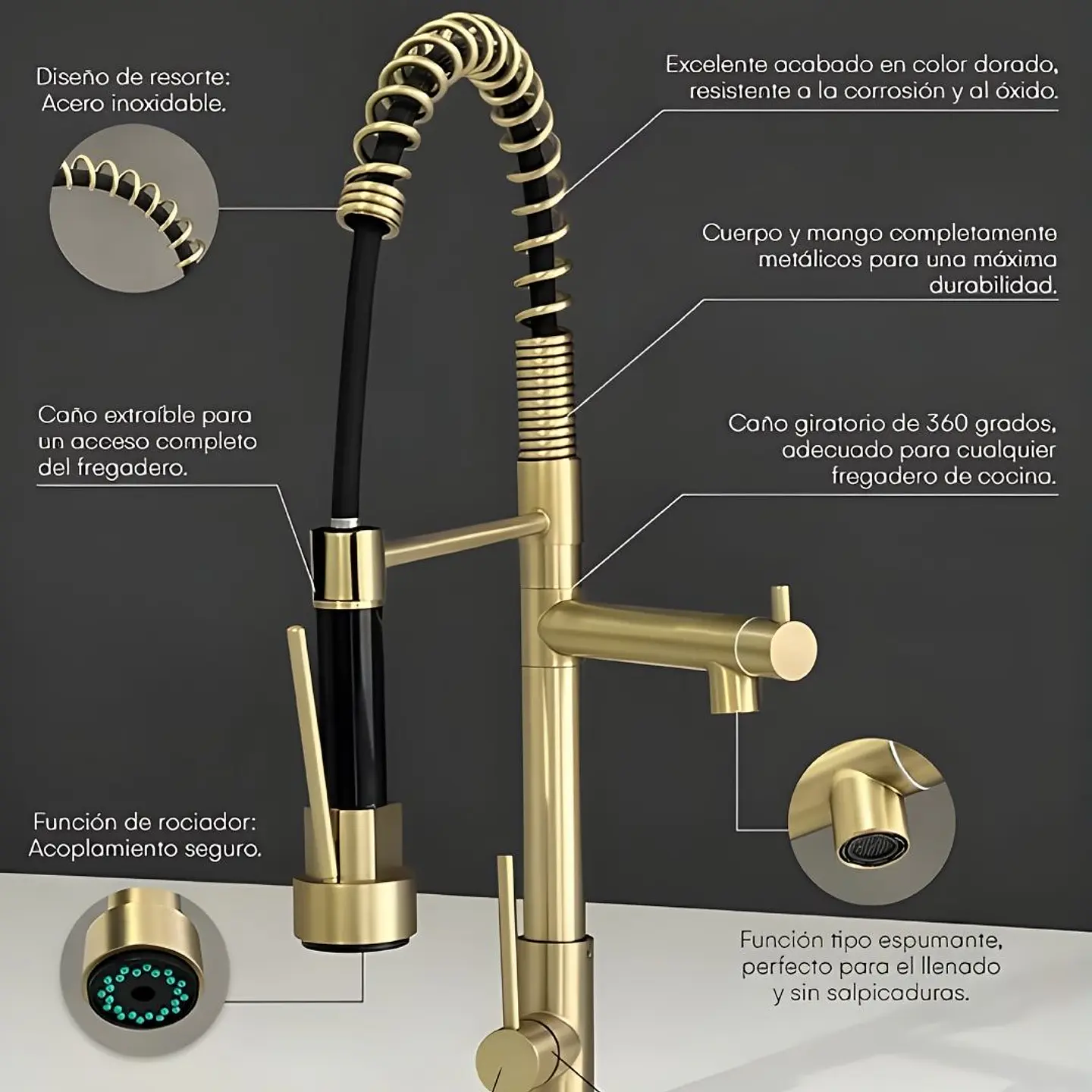 Llave para Cocina Dorado Moderno 3