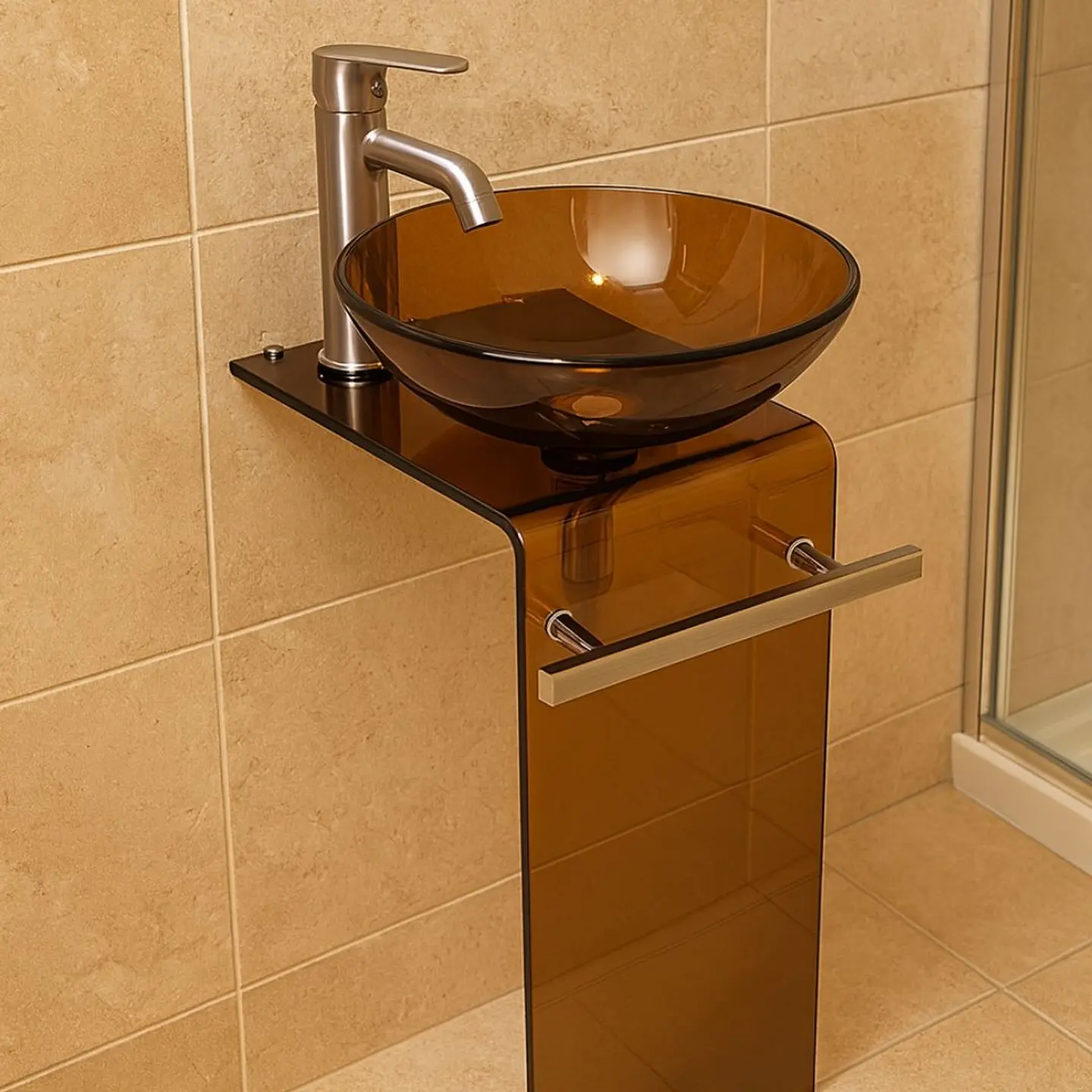  Lavabo Marrón Pedestal de Vidrio  2