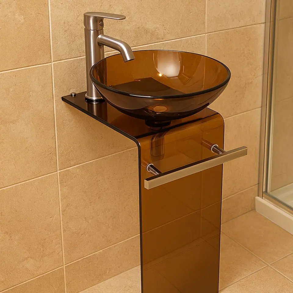  Lavabo Marrón Pedestal de Vidrio  2