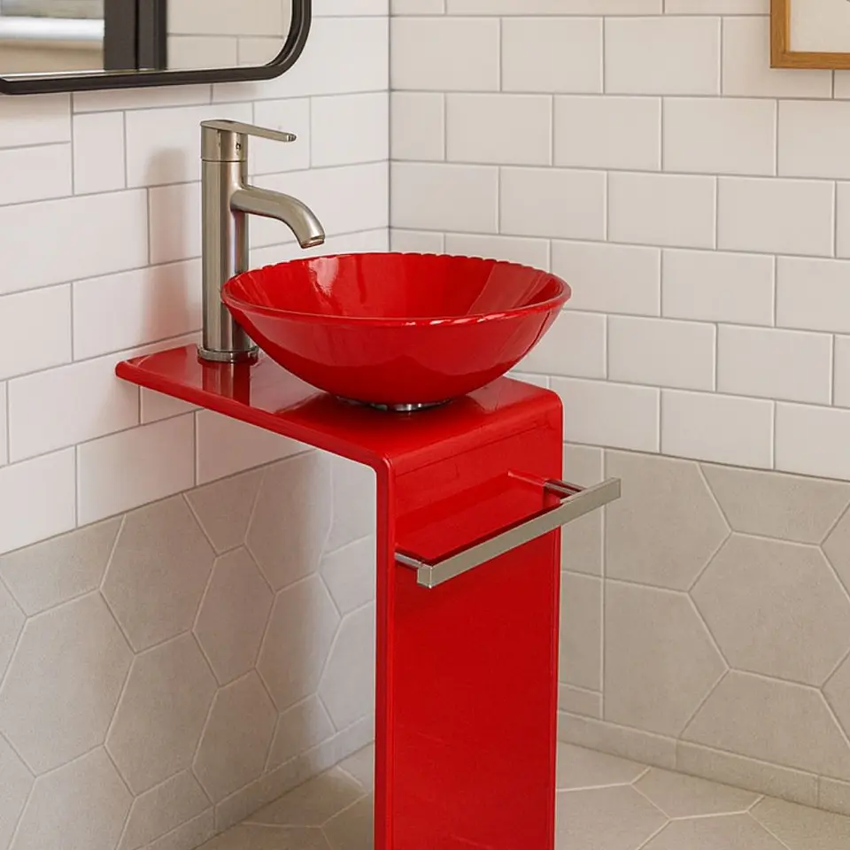 Lavabo Pedestal Rojo de Vidrio  2