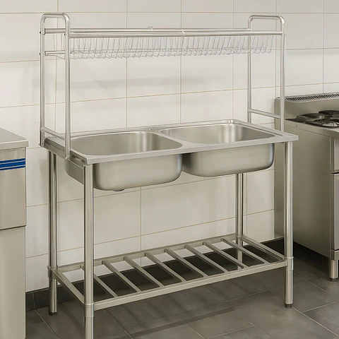 Lavadero Doble Poza de Acero Inoxidable con Escurridor Superior - SG-10050B1