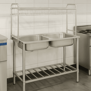 Lavadero Doble Poza de Acero Inoxidable con Escurridor Superior - SG-10050B1
