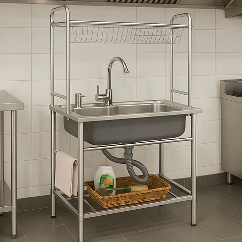 Lavadero 1 Poza de Acero Inoxidable con Rack Escurridor – SG-7545AR1