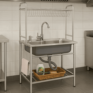 Lavadero 1 Poza de Acero Inoxidable con Rack Escurridor – SG-7545AR1