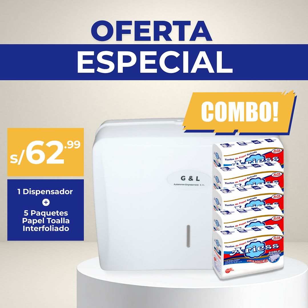 Combo Dispensador + 5 Toalla Interfoliada Ariess 1