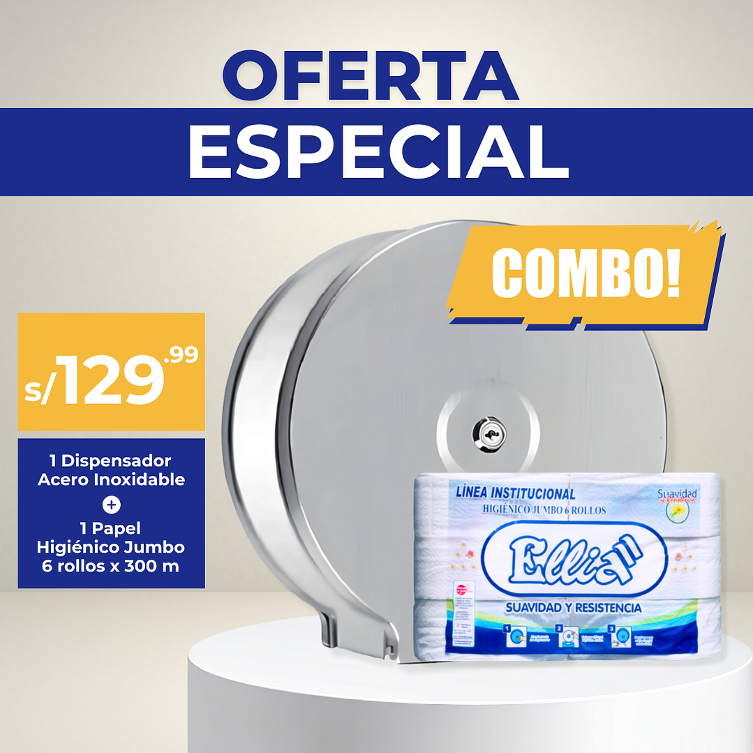 Combo Dispensador Acero Inoxidable + 6 Rollos Ellia 300 m 1