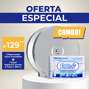 Combo Dispensador Acero Inoxidable + 6 Rollos Ellia 300 m