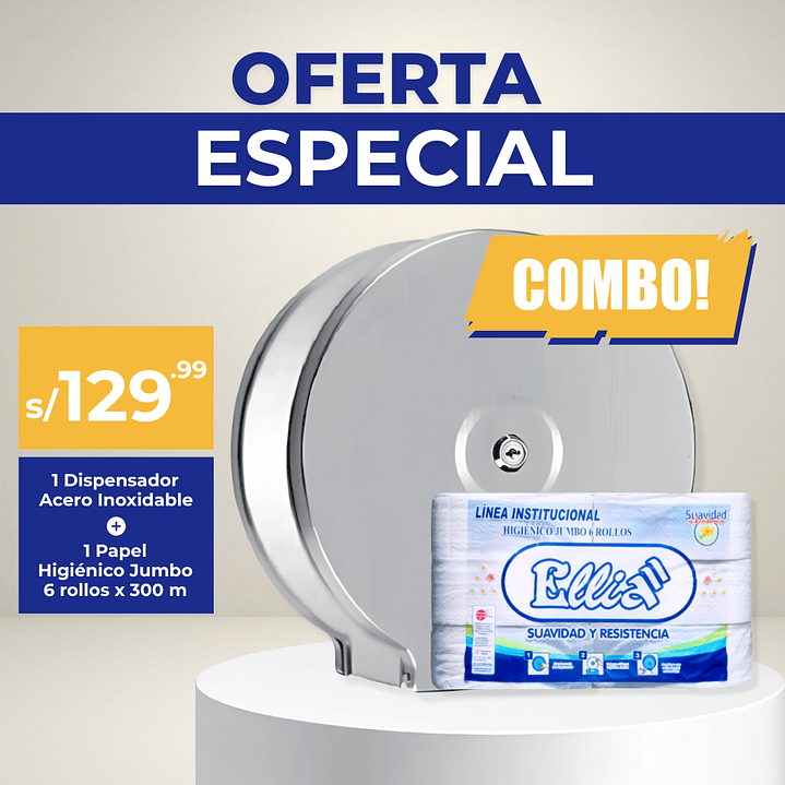 Combo Dispensador Acero Inoxidable + 6 Rollos Ellia 300 m 1