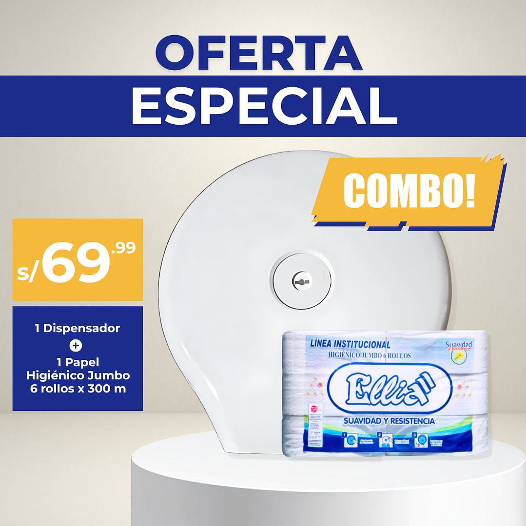 Combo Dispensador Jumbo ABS + 6 Rollos Ellia 300 m 1