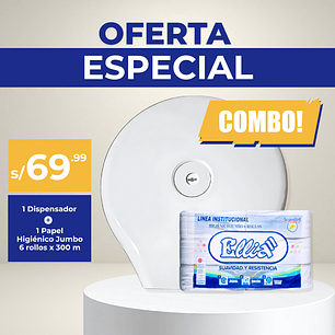Combo Dispensador Jumbo ABS + 6 Rollos Ellia 300 m