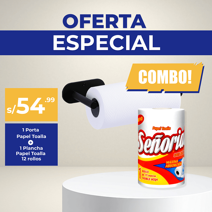 Combo Porta Toalla + 12 Rollos Señorial 19 m 1
