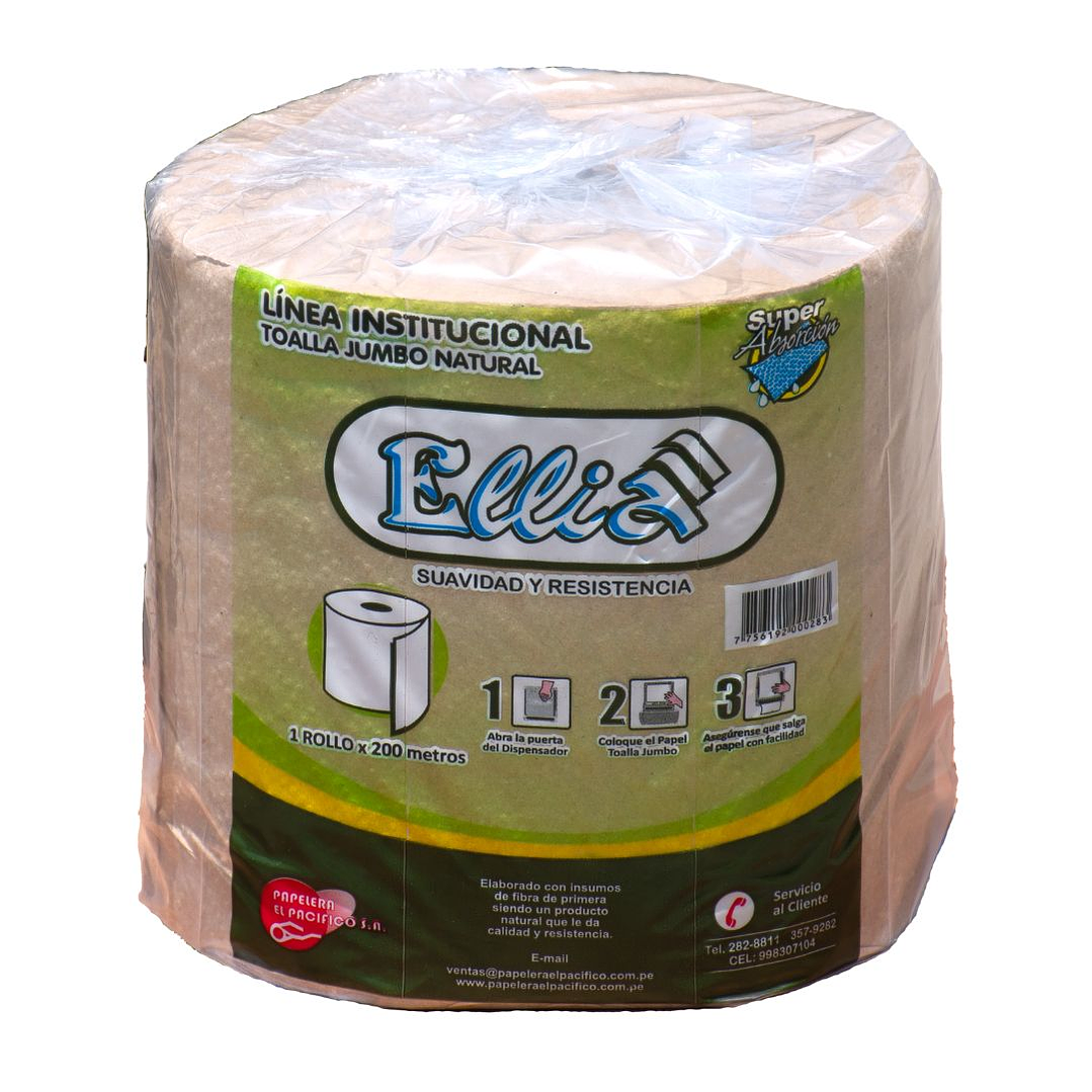 Combo Dispensador con Palanca + 2 Rollos Toalla Jumbo Ecológico Ellia 200 m 3