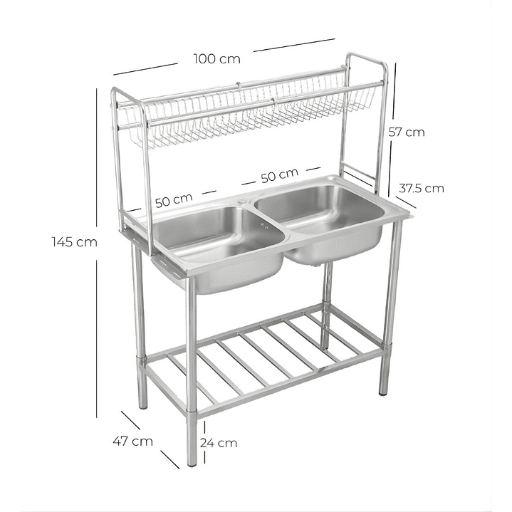 Lavadero Doble Poza de Acero Inoxidable con Escurridor Superior - SG-10050B1 3