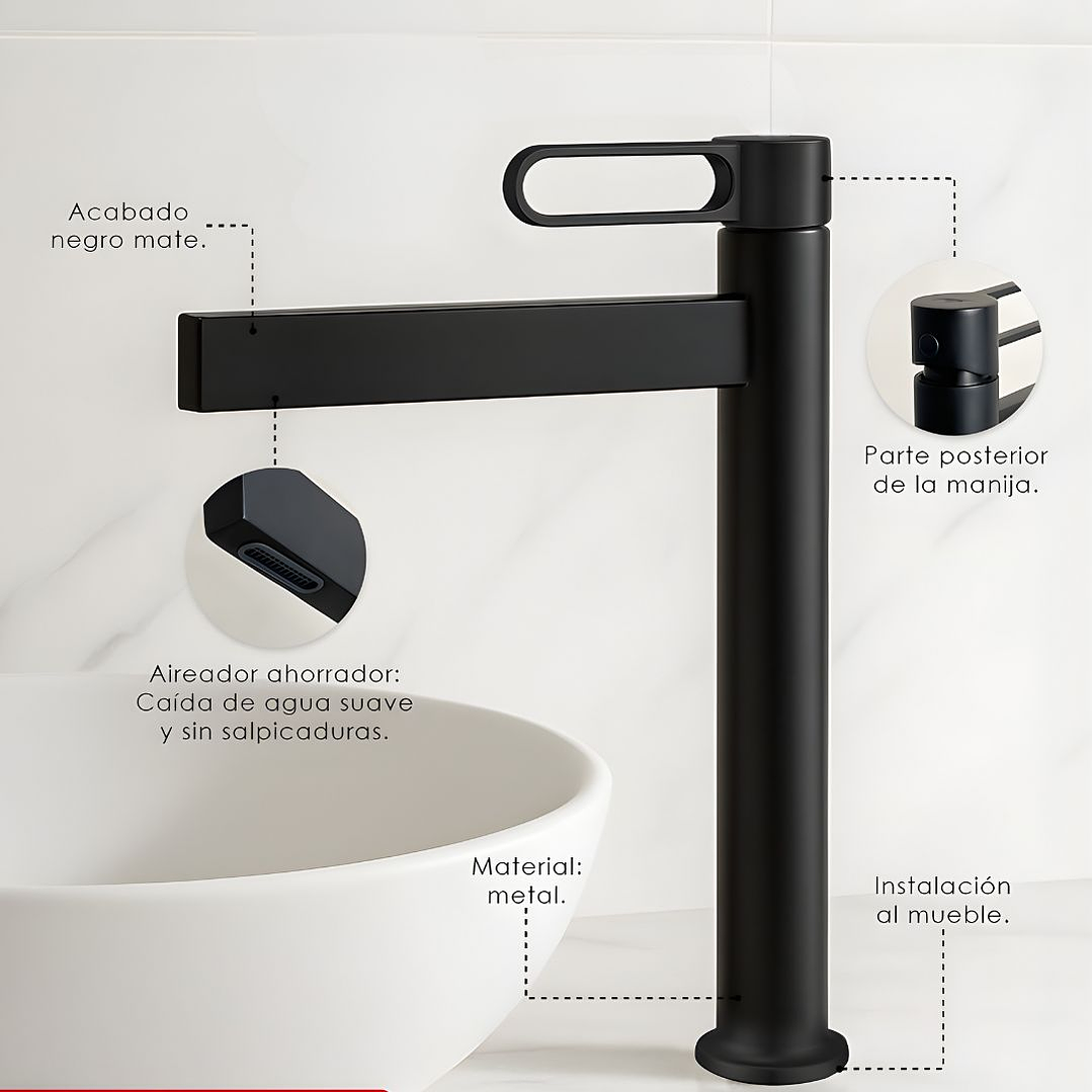 Llave de Agua Fría Alta Negro Mate - L3019A01 3
