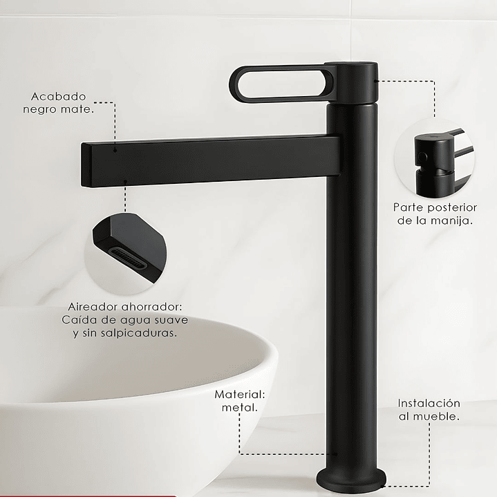 Llave de Agua Fría Alta Negro Mate - L3019A01 3