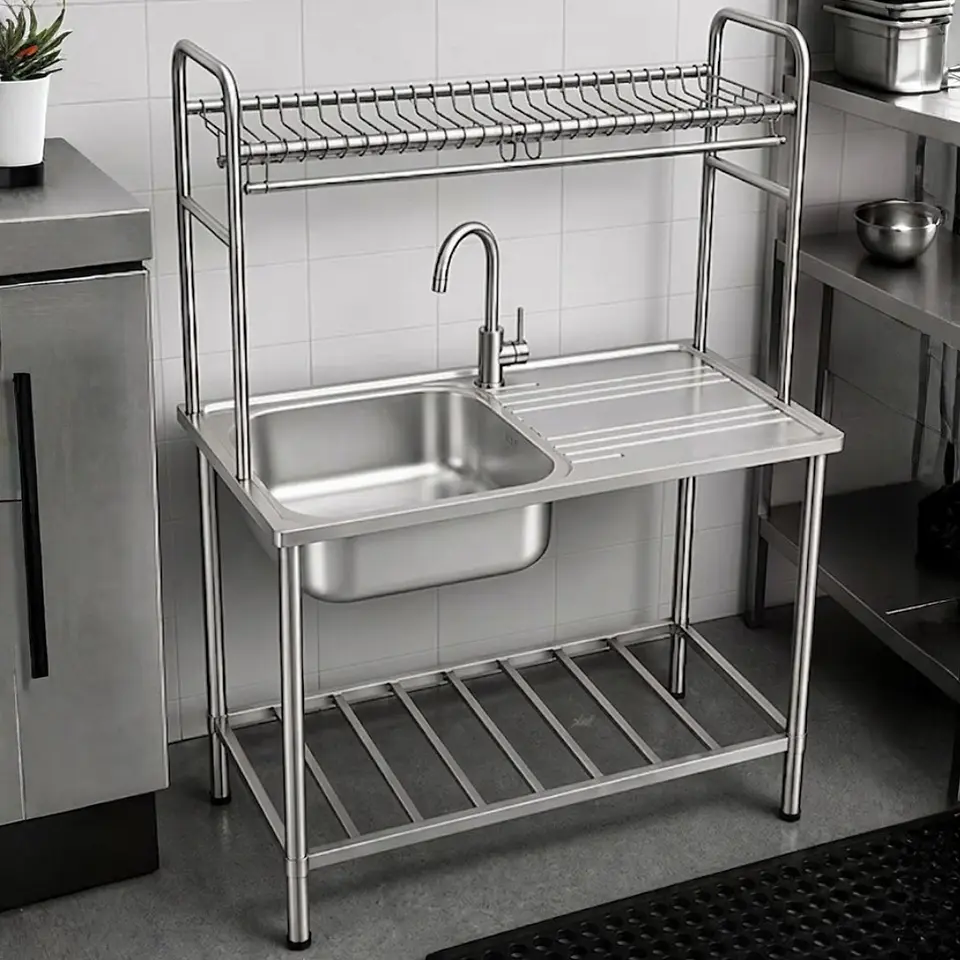 Lavadero Doble Posa de Cocina con Soporte 2