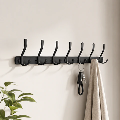 Perchero Multiple de Baño Negro para Pared