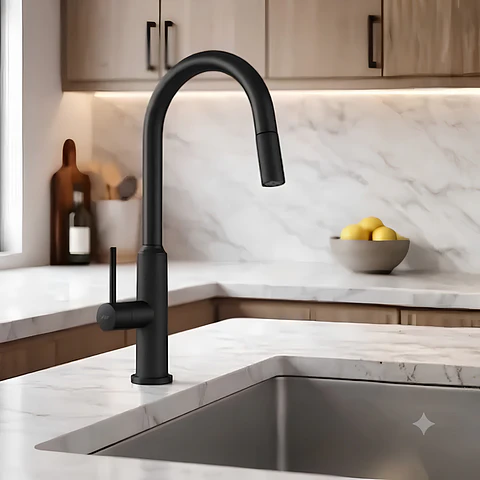 Mezcladora Negra para Cocina Monocomando Cuello Ganso