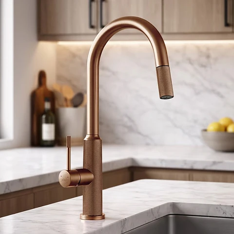 Mezcladora Dorado Rosa para Cocina Monocomando Cuello Ganso