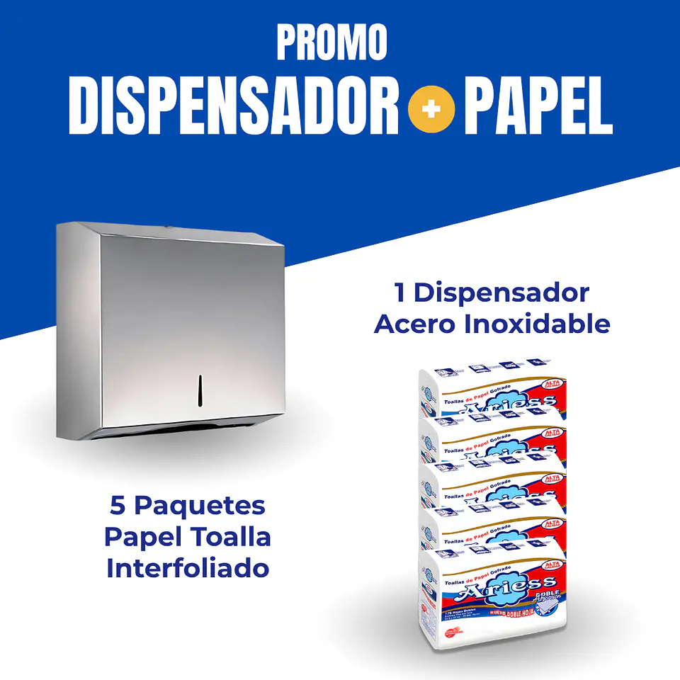 Combo Dispensador Acero + 5 Toalla Interfoliada Ariess 1