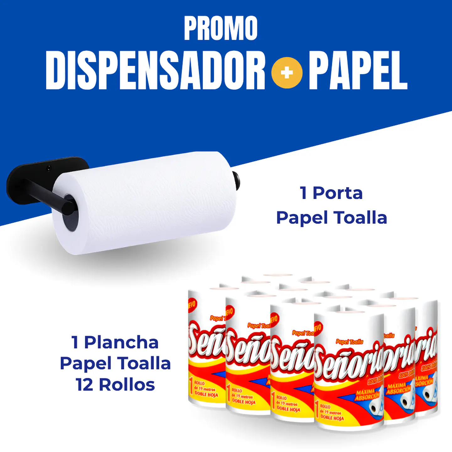 Combo Porta Toalla + 12 Rollos Señorial 19 m 1