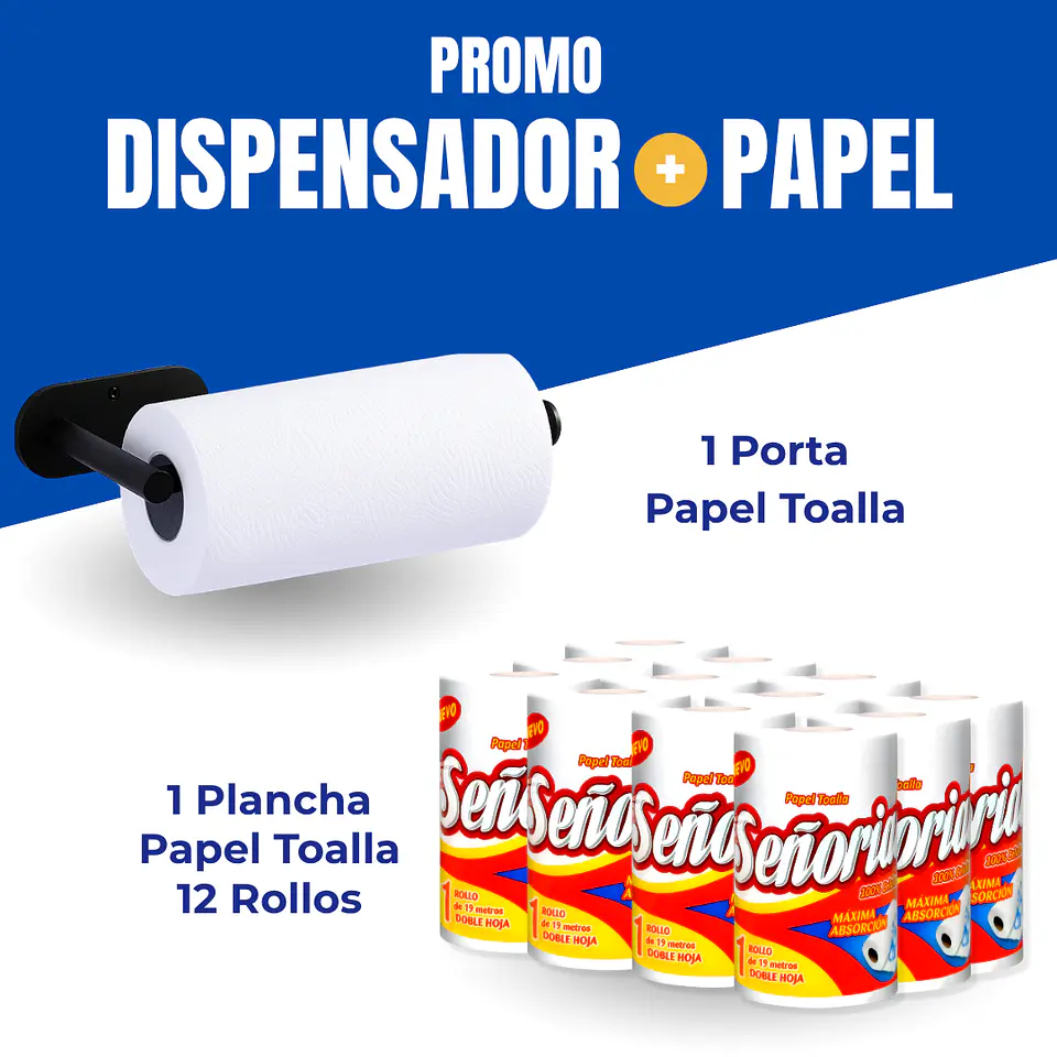 Combo Porta Toalla + 12 Rollos Señorial 19 m 1