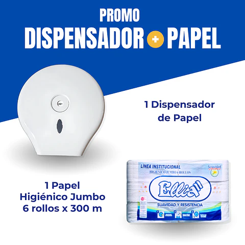 Combo Dispensador Jumbo ABS + 6 Rollos Ellia 300 m