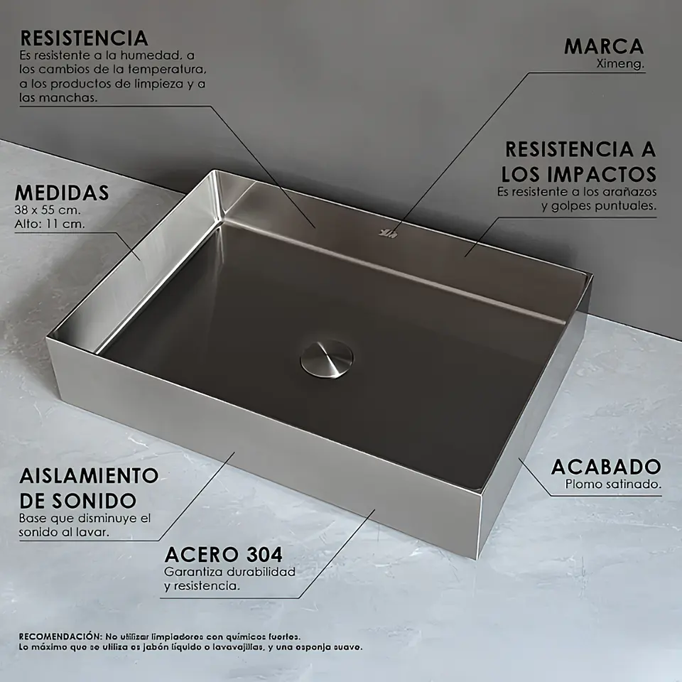 lavamanos Rectangular de Acero Inoxidable Plomo 3