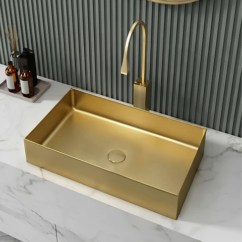 lavamanos Rectangular de Acero Inoxidable Dorado