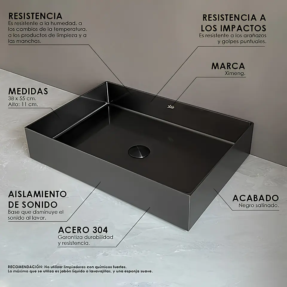lavamanos Rectangular de Acero Inoxidable negro 3