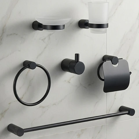 Kit de Baño Elegante 6 Piezas Dorado Cepillado en Acero 304