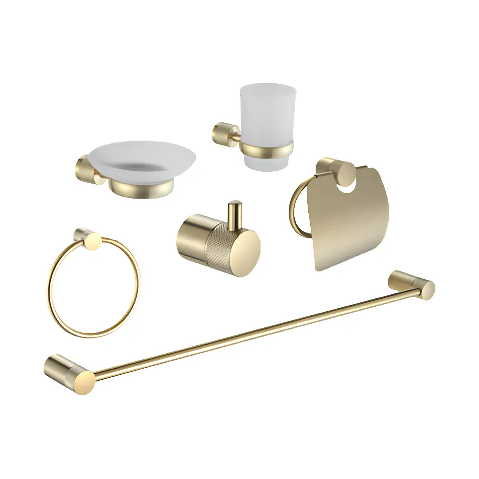 Kit de Baño Elegante 6 Piezas Dorado Cepillado en Acero 304 1