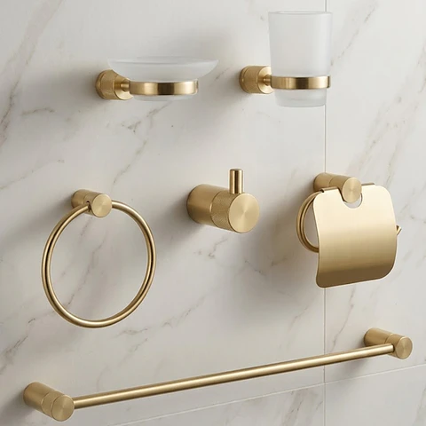 Kit de Baño Elegante 6 Piezas Dorado Cepillado en Acero 304