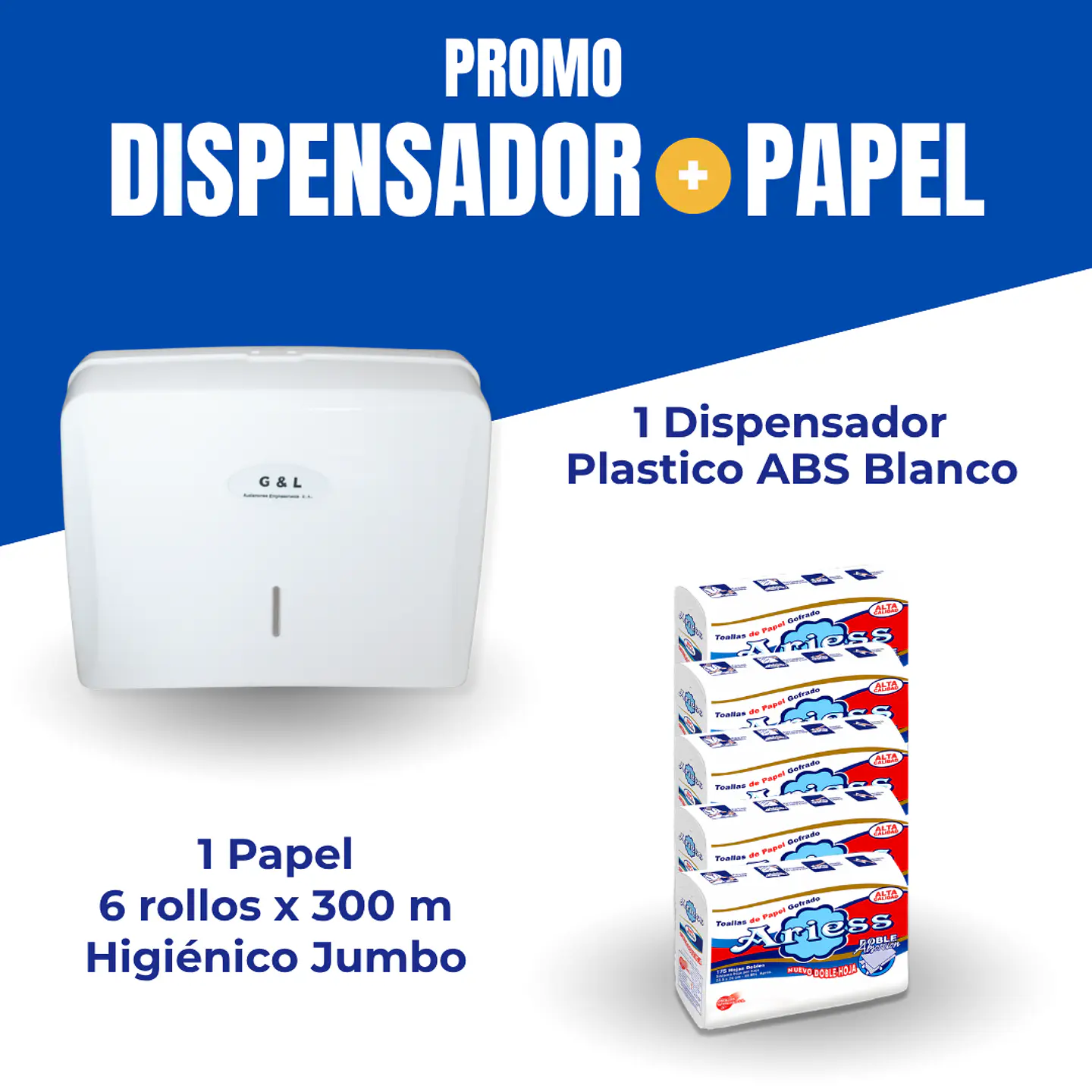 Combo Dispensador + 5 Toalla Interfoliada Ariess 1