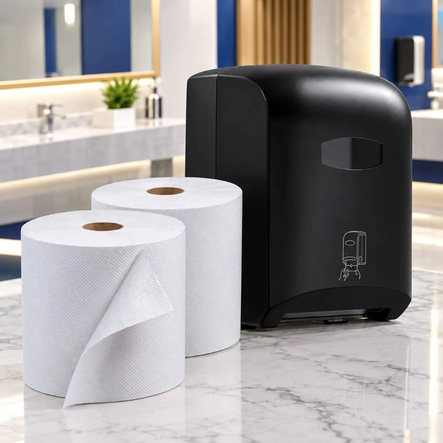 Dispensador  Autocorte Negro para Papel Toalla Jumbo  + 2 Papel Toalla 200 mts 3