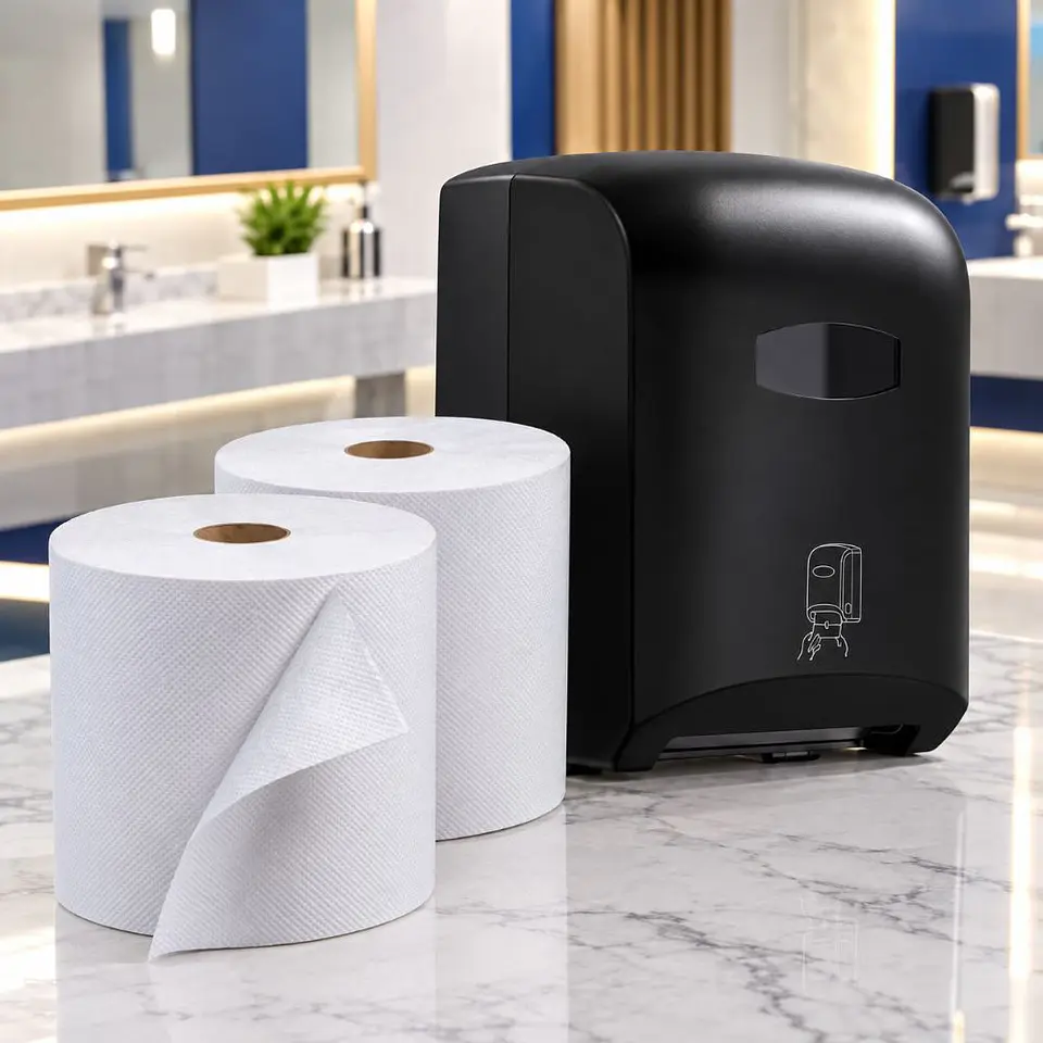 Dispensador  Autocorte Negro para Papel Toalla Jumbo  + 2 Papel Toalla 200 mts 3