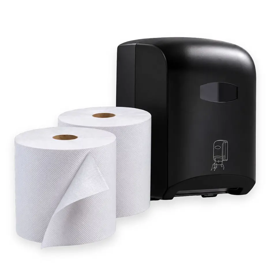Dispensador  Autocorte Negro para Papel Toalla Jumbo  + 2 Papel Toalla 200 mts 1
