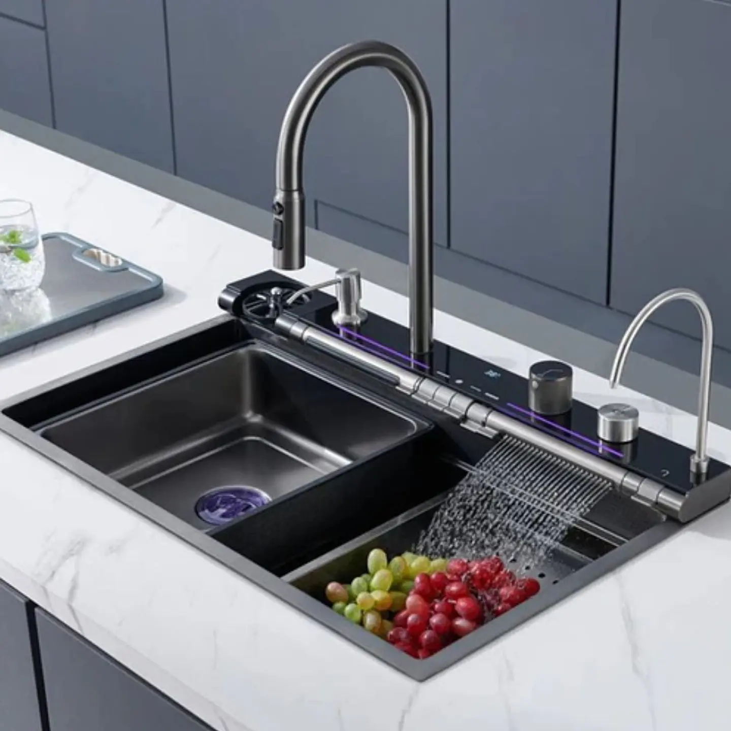 Lavadero Multifuncional de Lujo Nano Negro 7 Teclas con Accesorios Premium 3