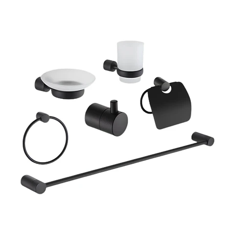 Kit de Baño Elegante 6 Piezas Negro Mate en Acero 304